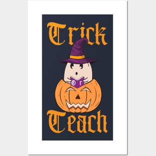 Trick Or Teach Ghost With Witch Hat Posters and Art